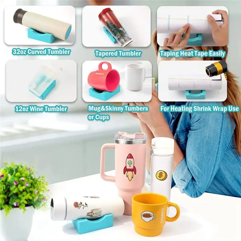 A75K Non Slip Silicone Cup Cradle for Crafting Small Tumbler Holder with Built-in Slot and Felt Edge Squeegee Decal Scraper