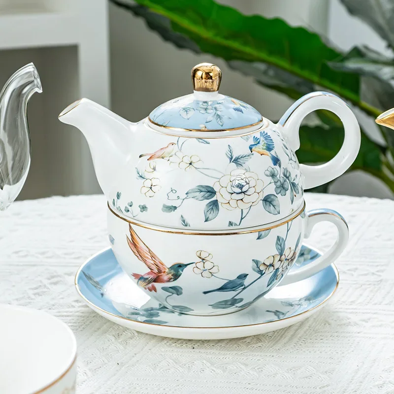 European Porcelain Tea Set,Mother-and-Child Teapot,Flower Tea and Afternoon Coffee, with Cup and Saucer Set,Premium Gift for Her