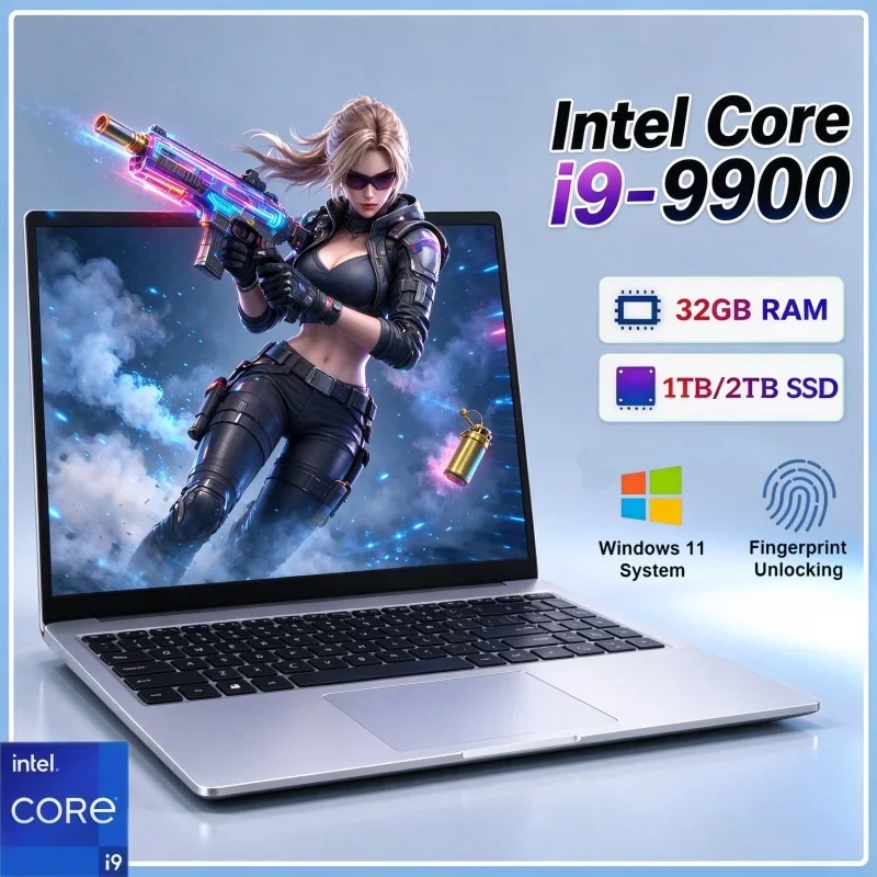 Windows11 System 15.6 Inch Notebook Intel I9 9900 32GB RAM 2TB SSD Fingerprint Unlock Portable Laptop For Student And Office Use