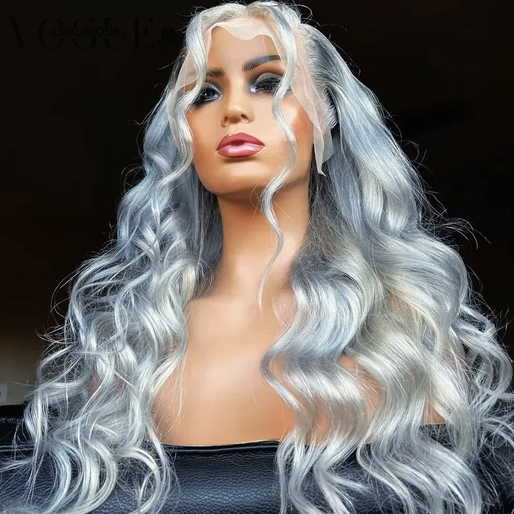 

Серебристо-серый парик с волнистыми прядями и прямым HD-кружевом 13x4, 200% плотность, натуральные волосы, серые волнистые пряди