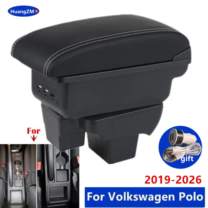 Für Volkswagen Polo Armlehnenbox Für VW Polo 2019-2026 Auto-Armlehnenbox Innenraum-Aufbewahrungsbox Nachrüstteile Auto-Zubehör