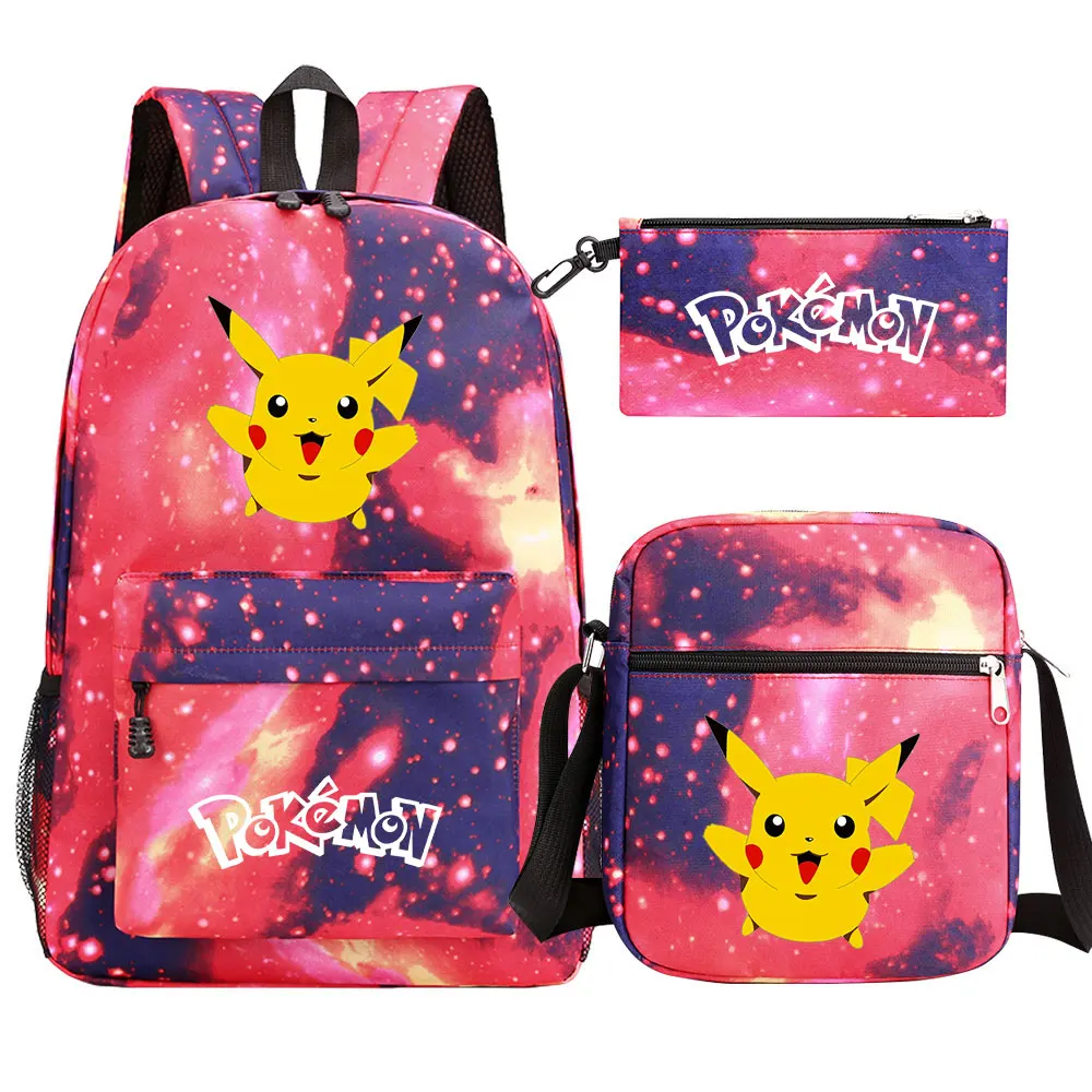 Pokemon Pikachu zaino borse per Laptop 3 pz/set donna uomo Cartoon 3D Cosply Travel Laptop zaino impermeabile per zainetto