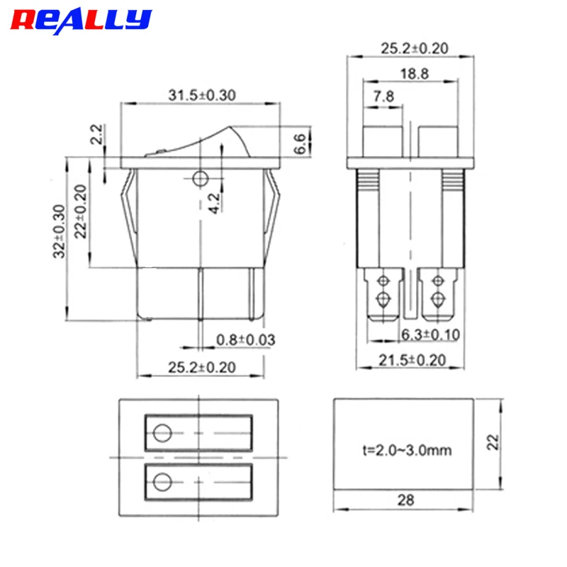 2/5PCS KCD8-212 Duplex Boat Rocker Switch 6 Pin 2Position DTSP On-Off Control Green Red 16A 220V Llluminated Power Switch