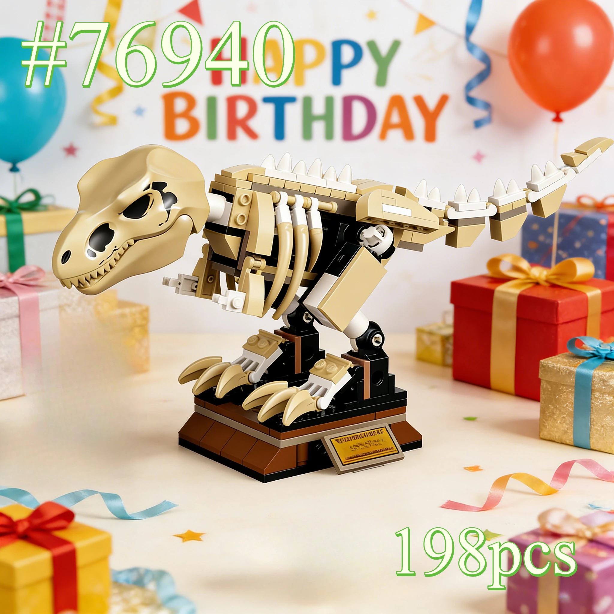 مجموعة مكعبات بناء مرنة على شكل هيكل عظمي على شكل ديناصور 76940 مناسبة لهدايا عيد الميلاد المتوافقة مع جزيئات Legoed، 198 قطعة