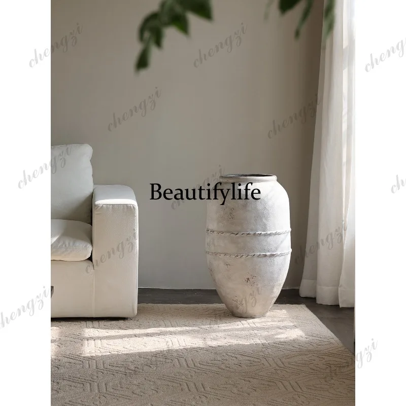 Wabi Sabi retro floor-to-ceiling vase ceramic large flower tank hotel and homestay staircase ornament