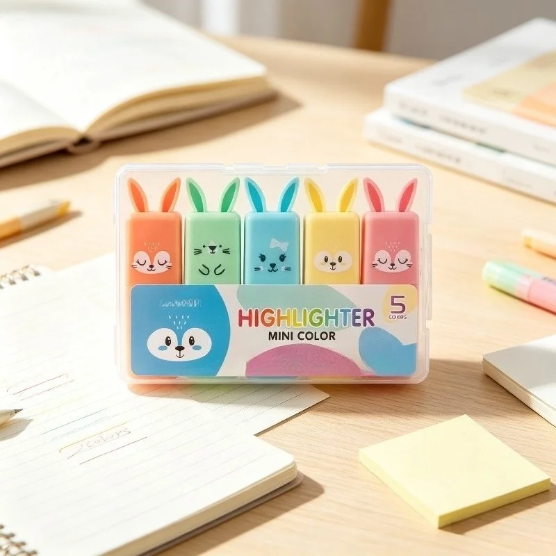 4/5pcs Mini Rabbit Highlighters, Water-Based Ink Color Markers for Students Teachers, Office Book DIY Labeling