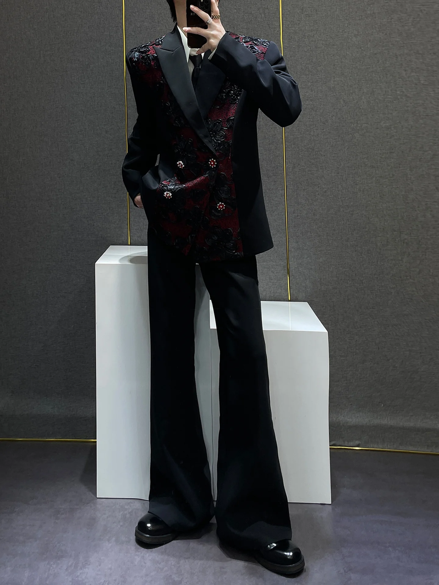 

Embroidered Men's Suit Set Casual Faionable Urban Sle Spring Autumn Trendy Design Cotton Blend Coat Jaet