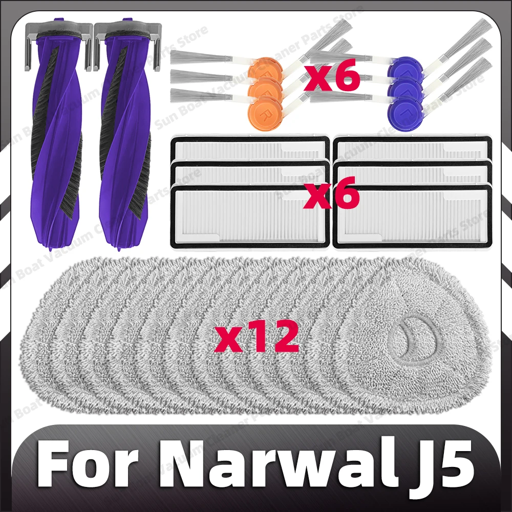 Hepaフィルターモップパッド、交換用メインサイドブラシ、スペアパーツアクセサリー、narwalj5と互換性があります