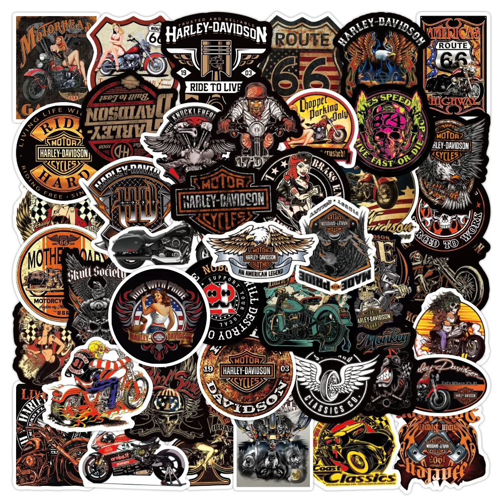 50pcs Hipster Cool Motorcycle Retro Personalized Graffiti Sticker DIY Bike Skateboard Helmet  Harley Motorbike Stickers Gift