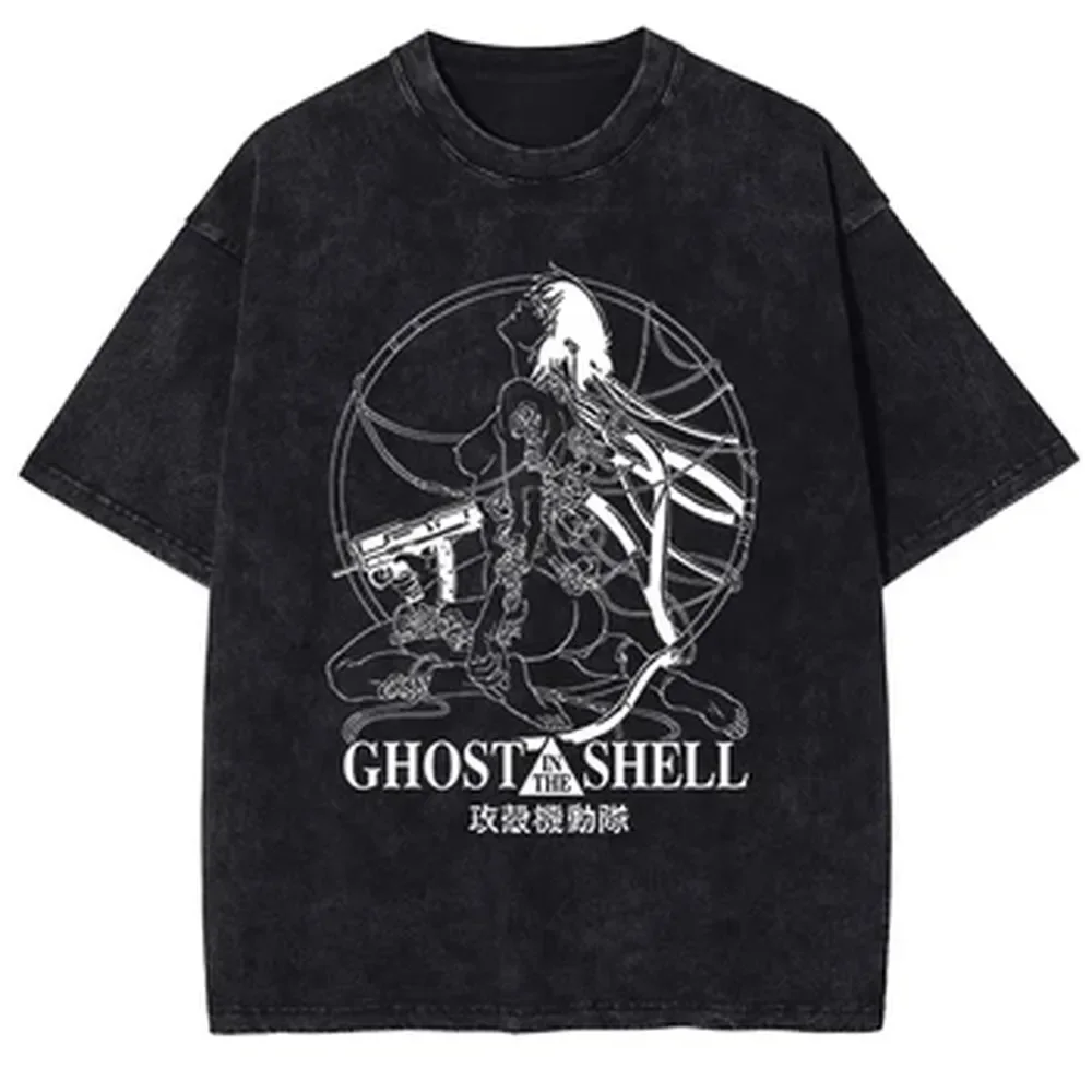 Ghost in the Shell Manga Graphic T-shirt Cotton Summer Short Sleeve Tee Men Women Clothing Vintage Washed Oversized T Shirt