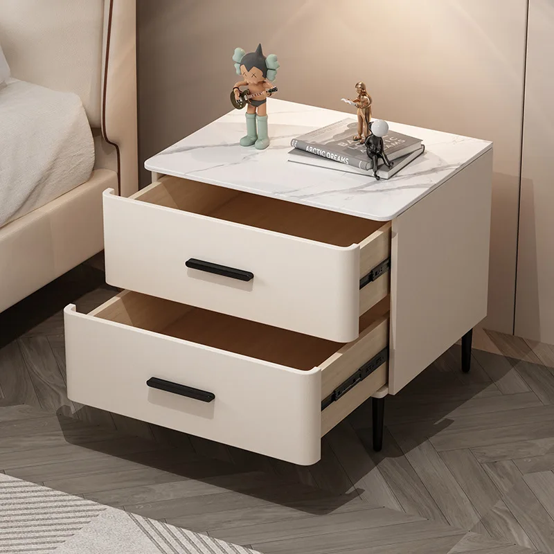 Creamy Rock Panel Nightstand - Add a Touch of Elegance to Your Bedroom with this Luxurious Piece of Furniture