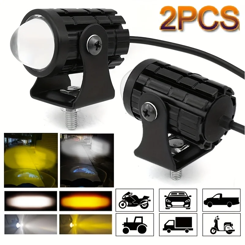 Brand New Universal Motorcycles LED Headlight Two-color Headlights Car Driving Fog Lights Assisted Motorcycle Spotlights