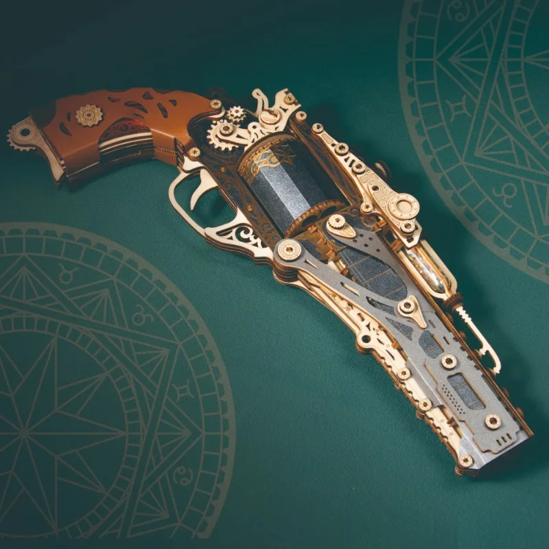 How Cat Steam Revolver Assembly Model Kits DIY 3D Wooden Puzzle Toy Fantasy Theme Room Decorations Surprise Birthday Gift Toys