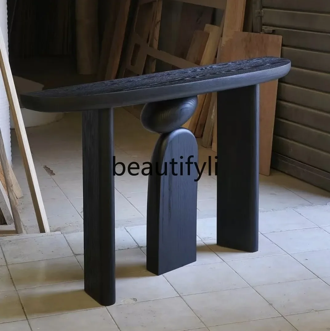

Medieval black entrance table Small apartment narrow desk Designer living room wall view table Ash wood