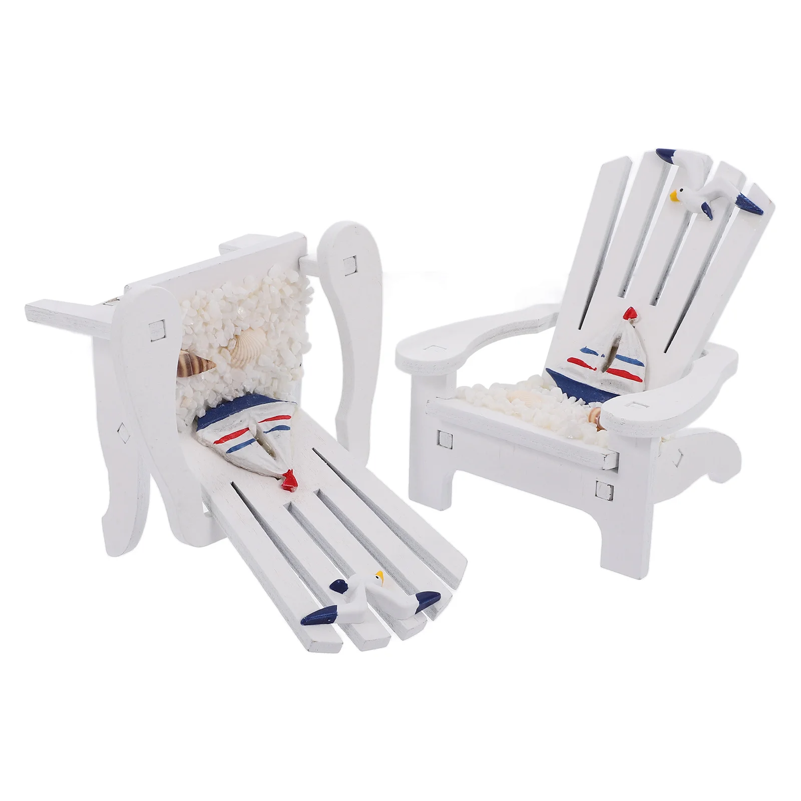 

2 Pcs Mini Beach Chair Mediterranean Style Wooden Craft Bedroom nament Nautical Decor Home Furniture Toy Miniature Model Display
