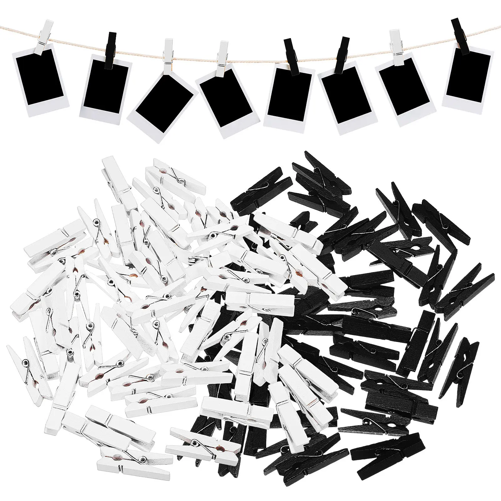 100Pcs Decorative Wooden Clips Strong Grip Photo Clips Clothes Pins for Home Office Multipurpose Clothespins Wood