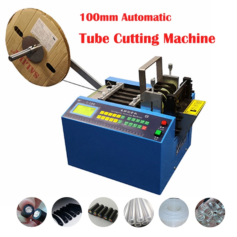 Tube Cutting Machine Microcomputer Automatic Pipe Cutter PVC Heat Shrink Sleeve Shrinking Tube Cutter Wire Rope 350W 0-100mm