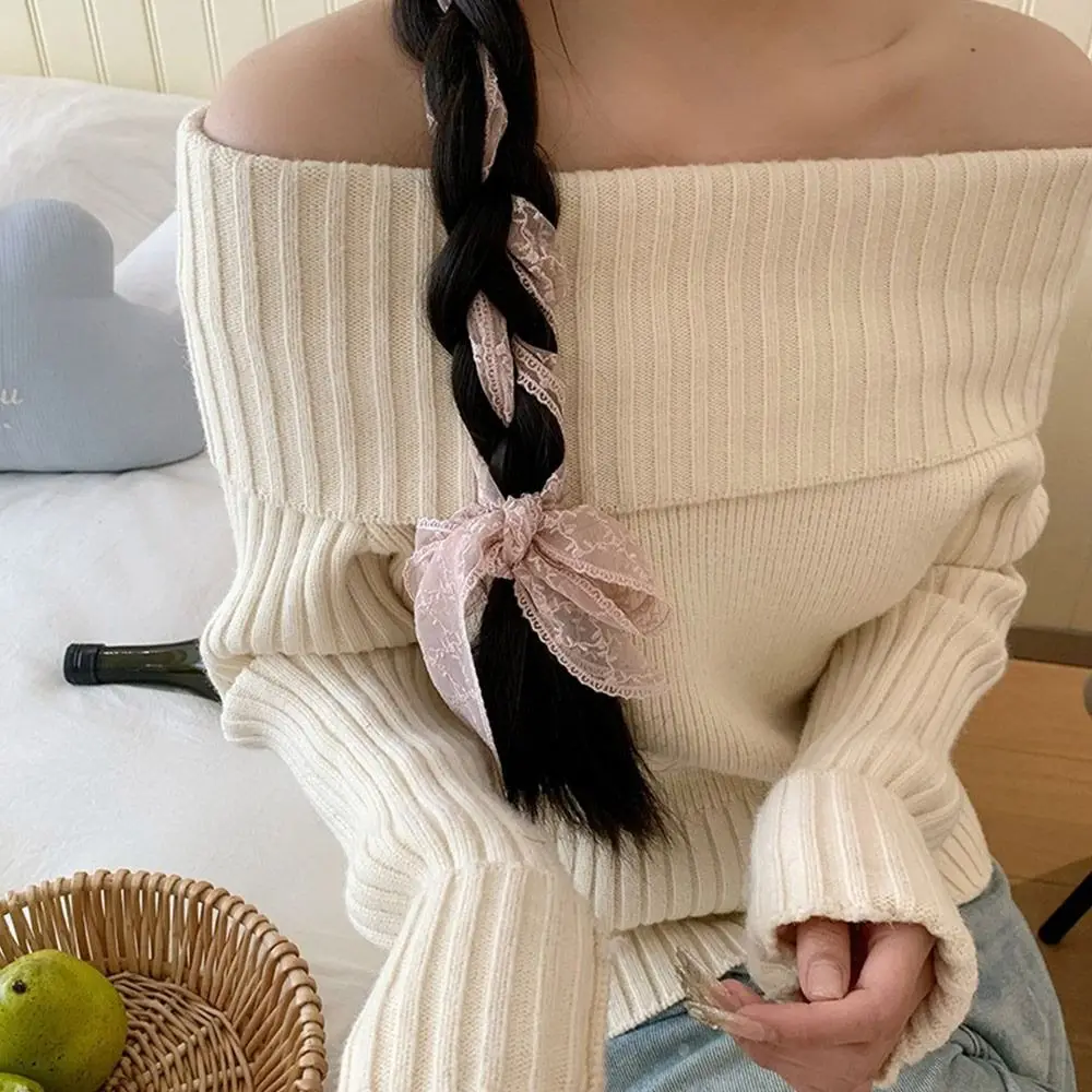 Модный корейский кружевной шарф с полой вышивкой, летняя повязка для волос, сплошной цвет Y2k, длинная лента, пояс, галстук для женщин, ключица