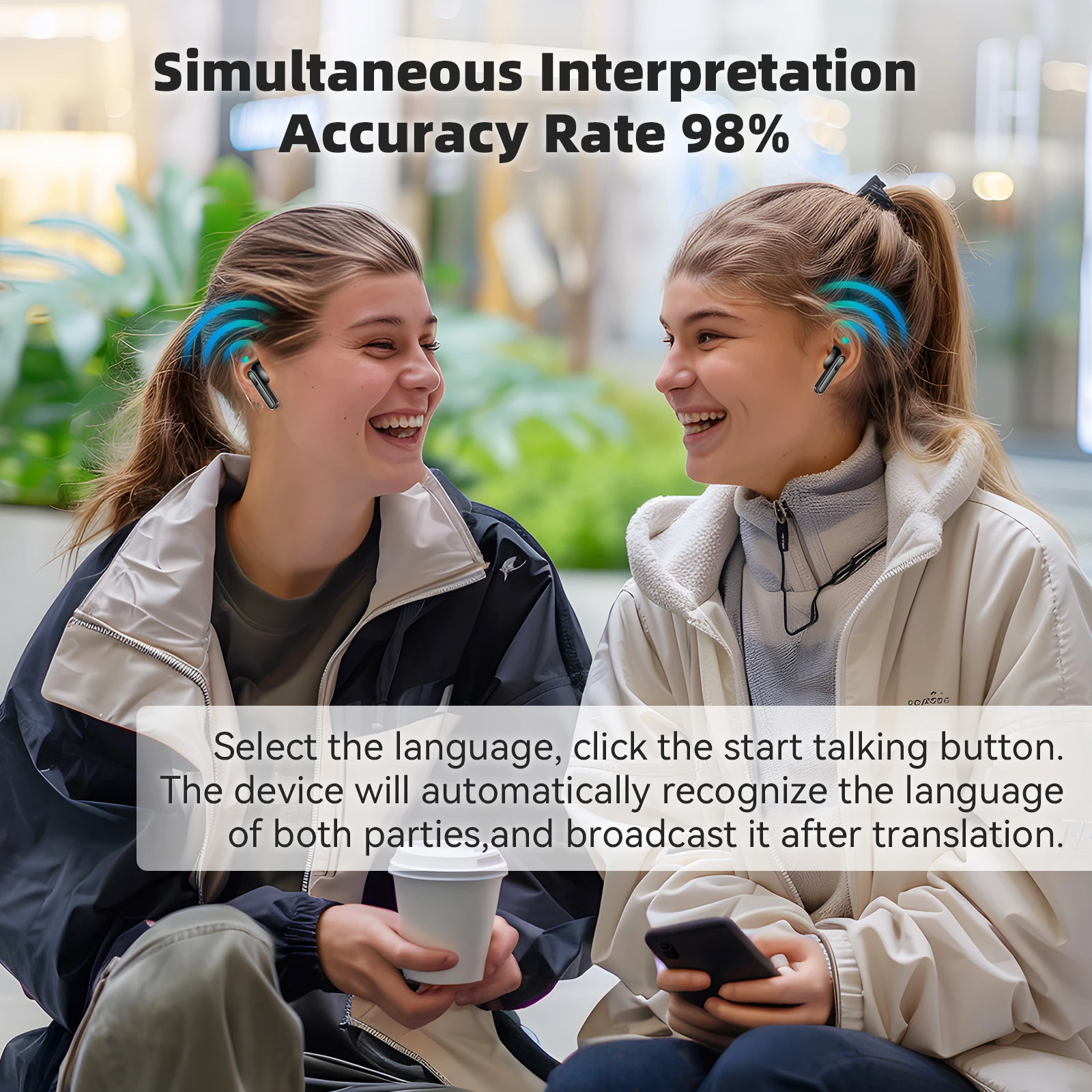 Auriculares con traductor V17, 150 idiomas, traductor de voz instantáneo inteligente, auriculares inalámbricos de viaje, compatibles con 4 modos de traducción en la aplicación