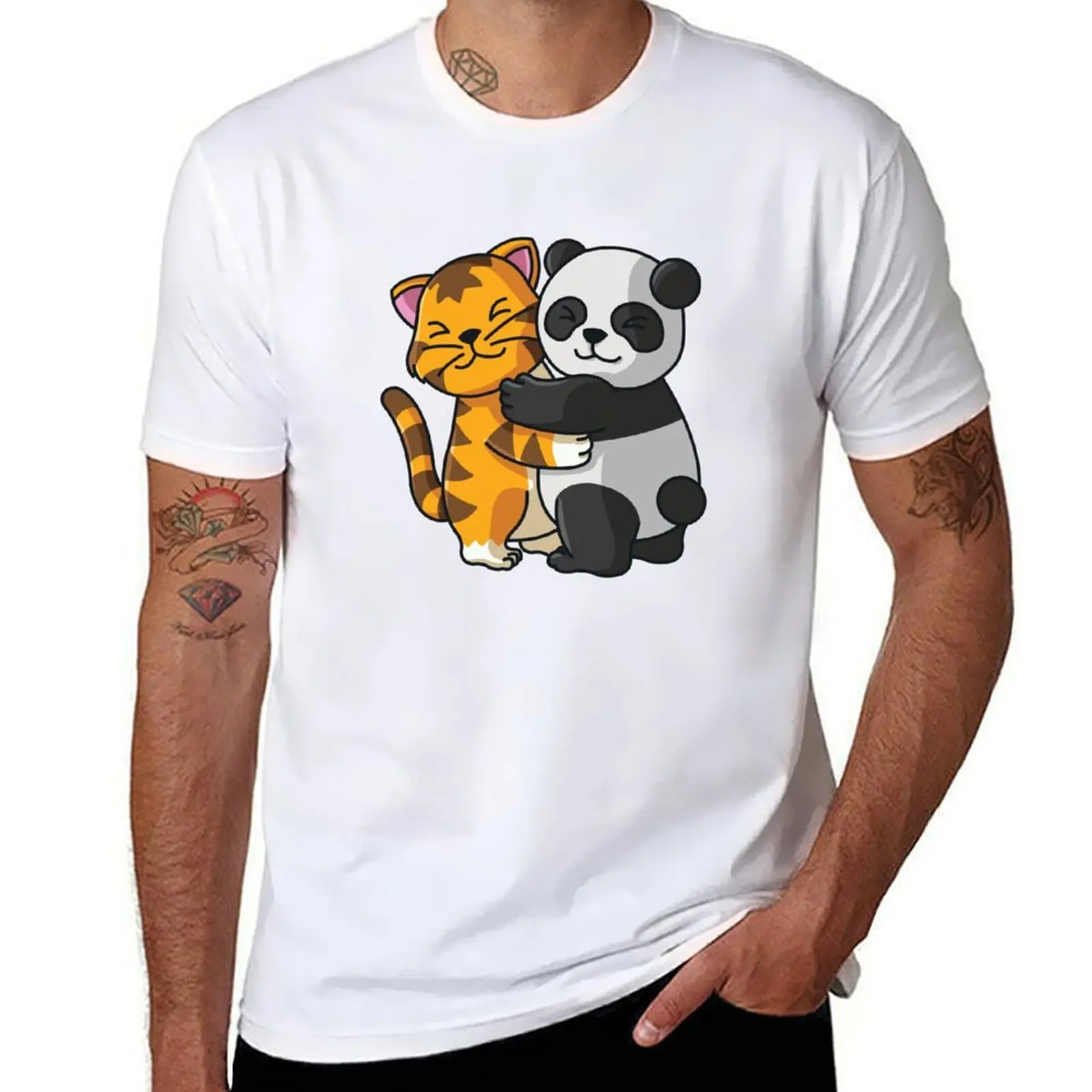

Tiger and Panda Hug Cuddle Animals T-Shirt man t shirts high quality luxury brand t shirt custom print T-Shirt
