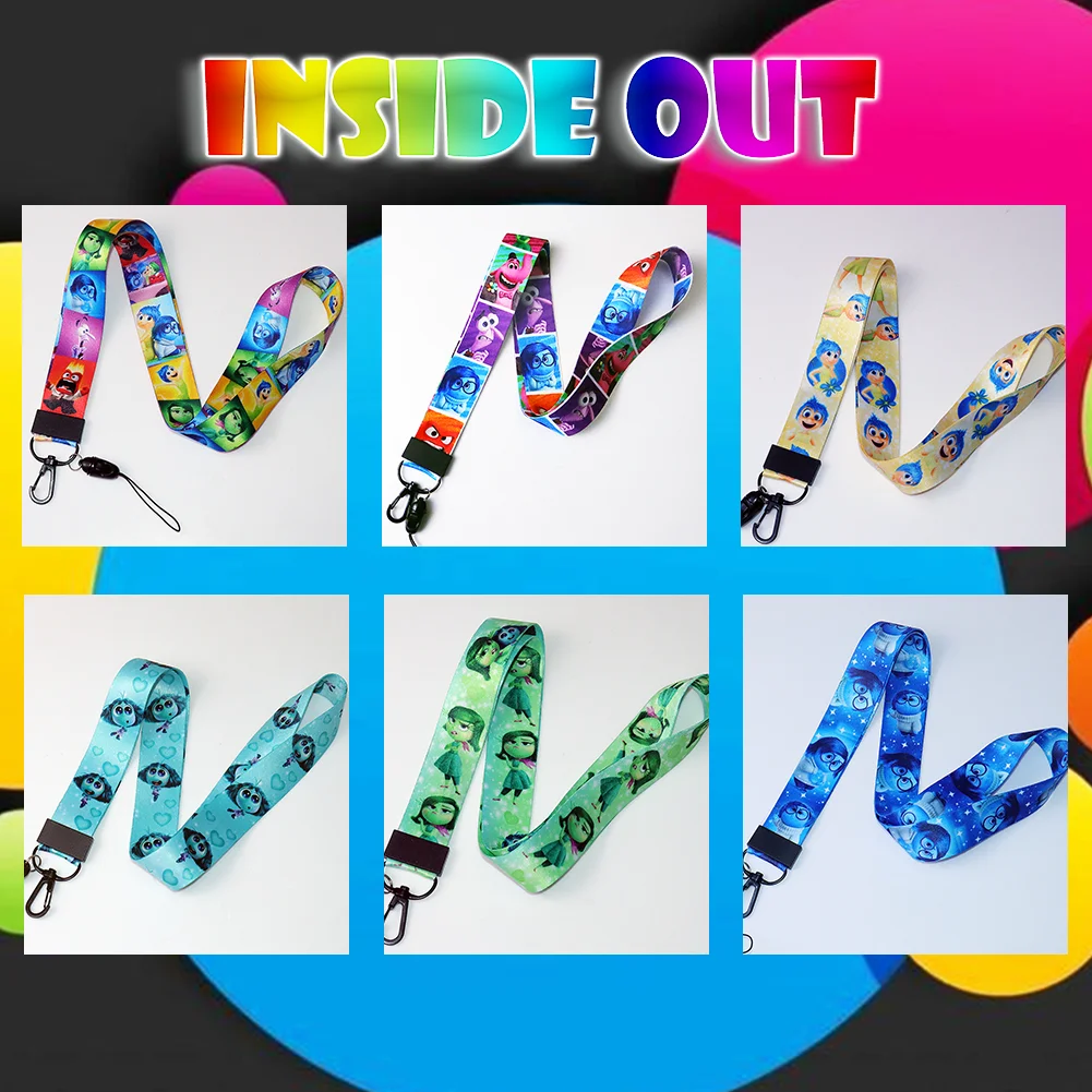 6 Pieces /lot Inside Out 2 Disney Lanyards ID Badge Holder Hang Rope Keyrings Accessories Gifts for Key Neck Strap Neck Straps