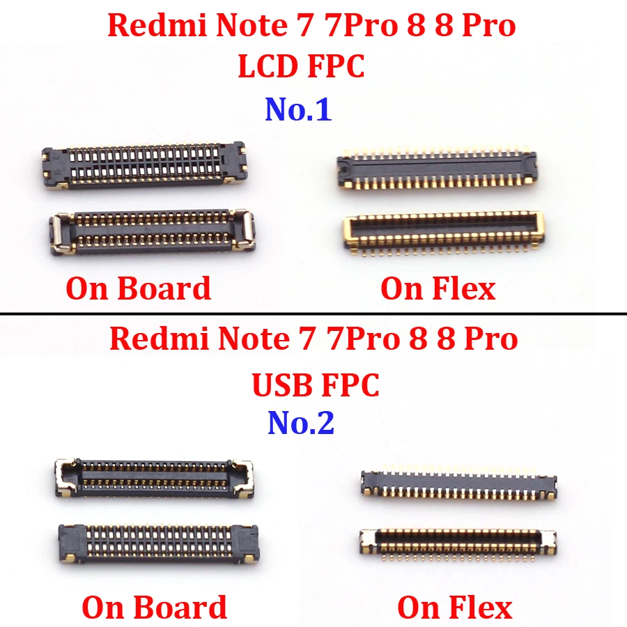 2pcs 40Pin LCD Display FPC Connector on Motherboard for Xiaomi Redmi Note 7 8 Note 7 Note 8 Pro Battery USB Charging Dock Port