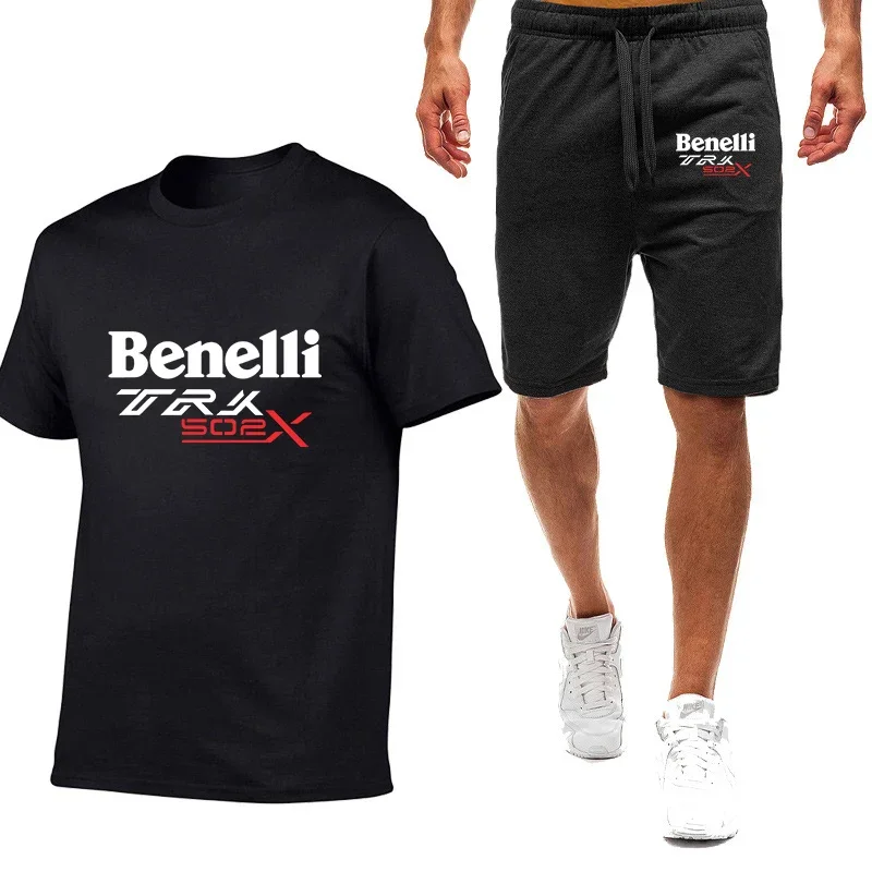 2024 Benelli TRK 502X Men's New Summer Hot Sportswear Short Sleeve T-shirts Tops Shorts Pants Fashionable Casual 2 Pieces Suits