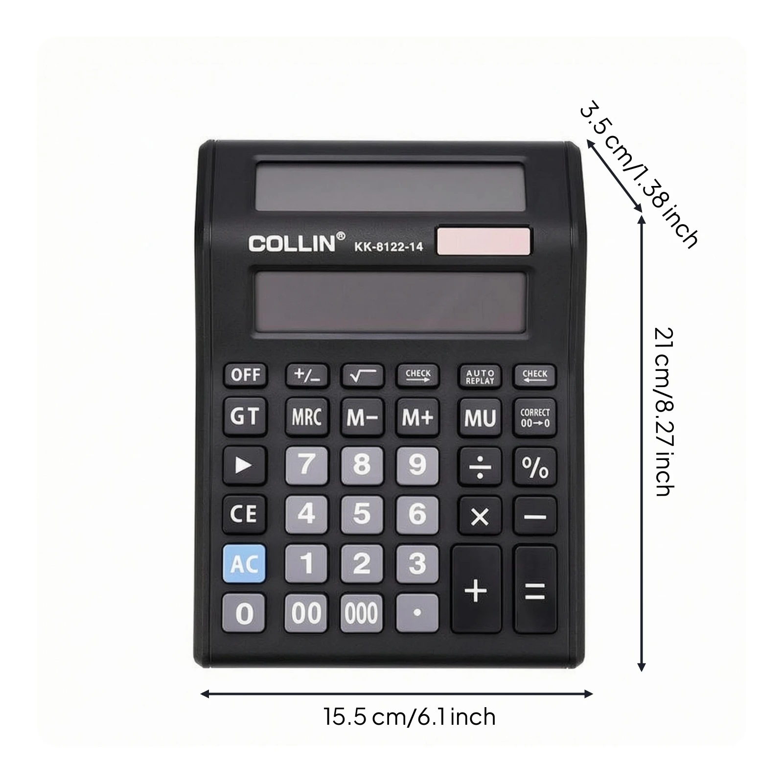 Double-Screen Display Calculator Black 14-Digit Calculator Rectangular Body for Shop