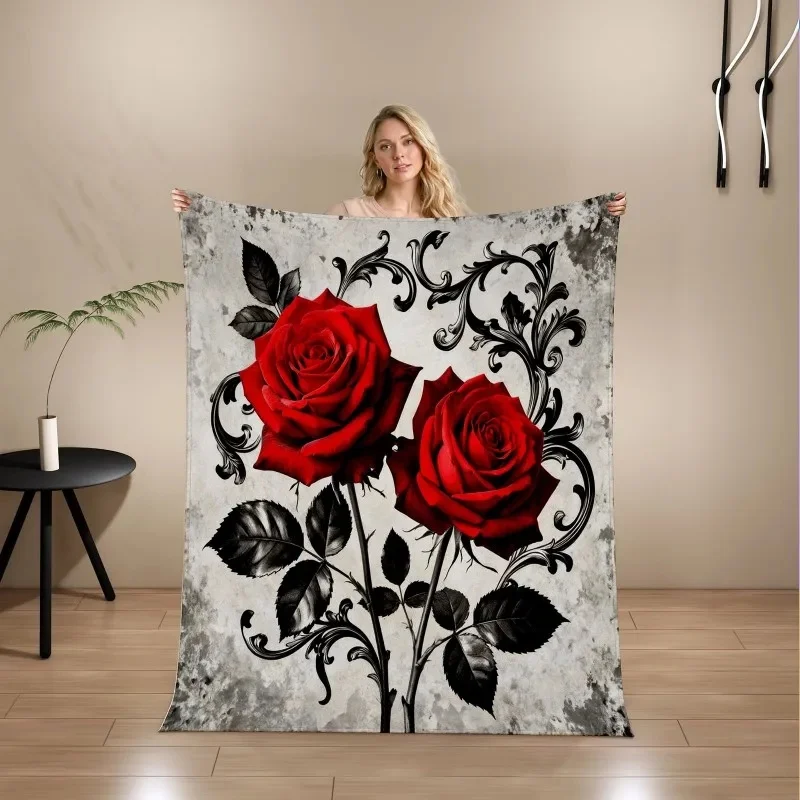 Sunflower Butterfly Red Purple Rose Flannel Throw Blanket Floral Art Print Soft Warm Air Condition Blanket for Sofa Bedroom