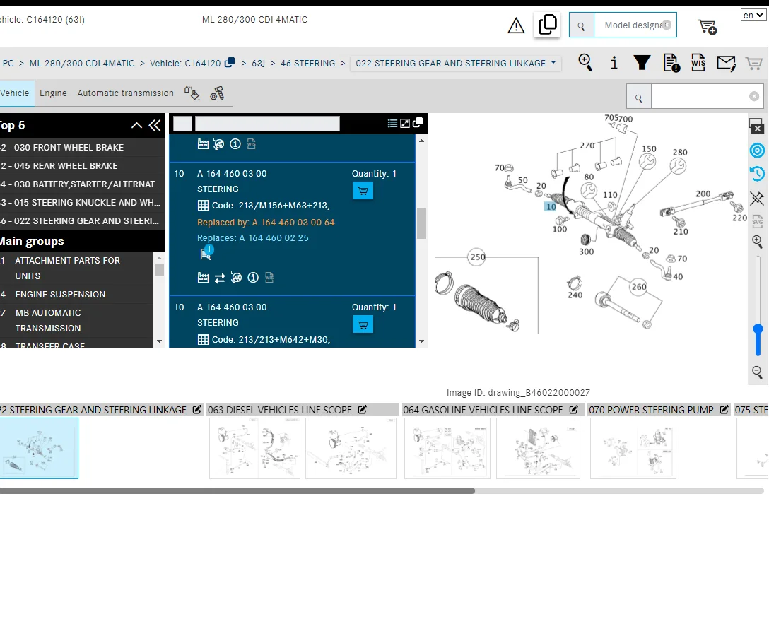 Appareil de direction assistée, adapté pour Mercedes Benz, A1644600300, A1644600225, W164, ML280, ML300, ML320, ML420, ML500, GL420