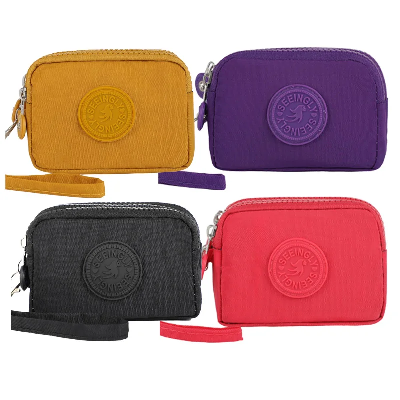 Mini Nylon Coin Purse Key Bag Women Wallets Zipper Waterproof Portable Three Layer Card Holder Female Girl Handbag Headphone Bag