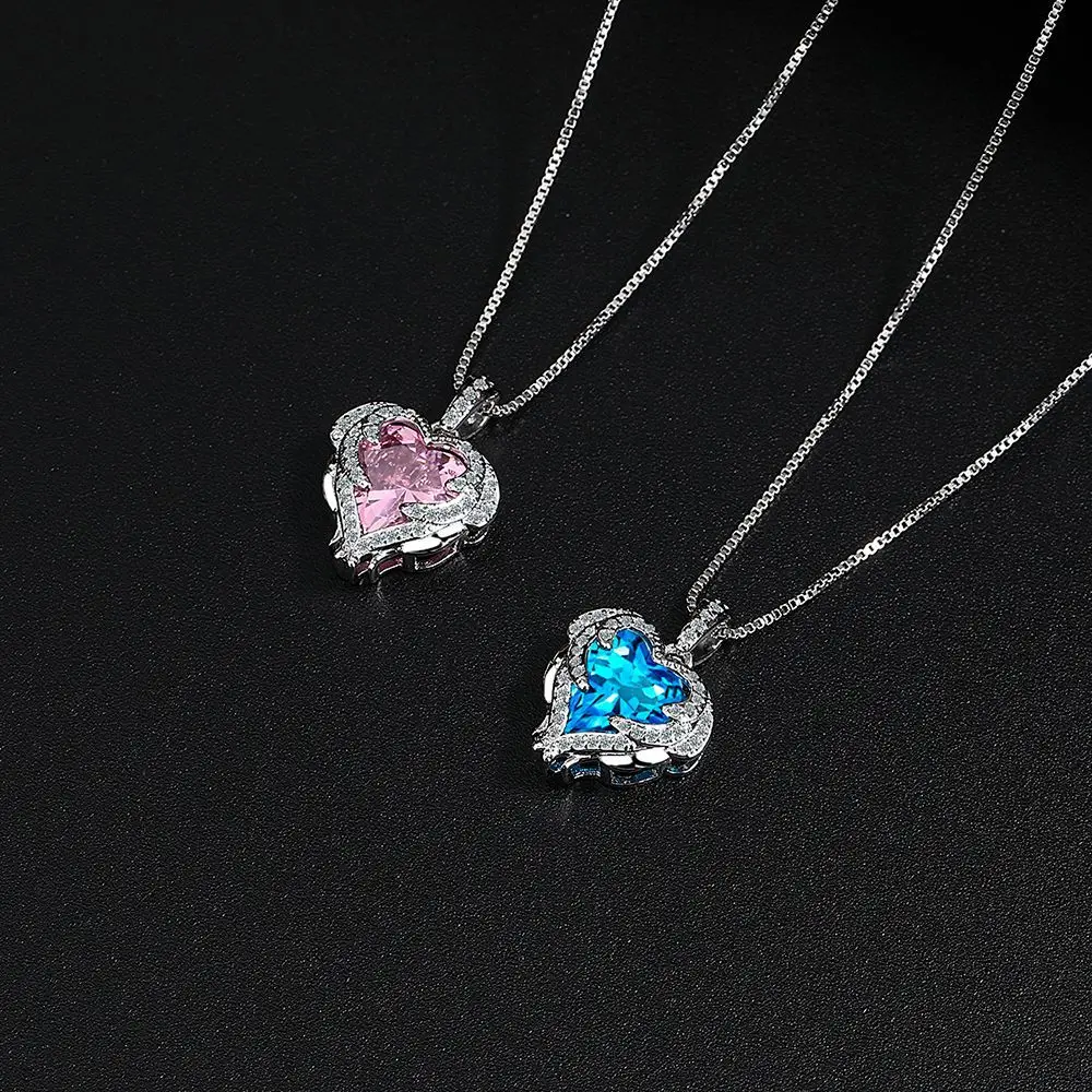 

Ожерелье с подвеской в форме сердца из стерлингового серебра 925 пробы с крыльями ангела для женщин, драгоценный камень, ювелирные изделия, колье de Prata