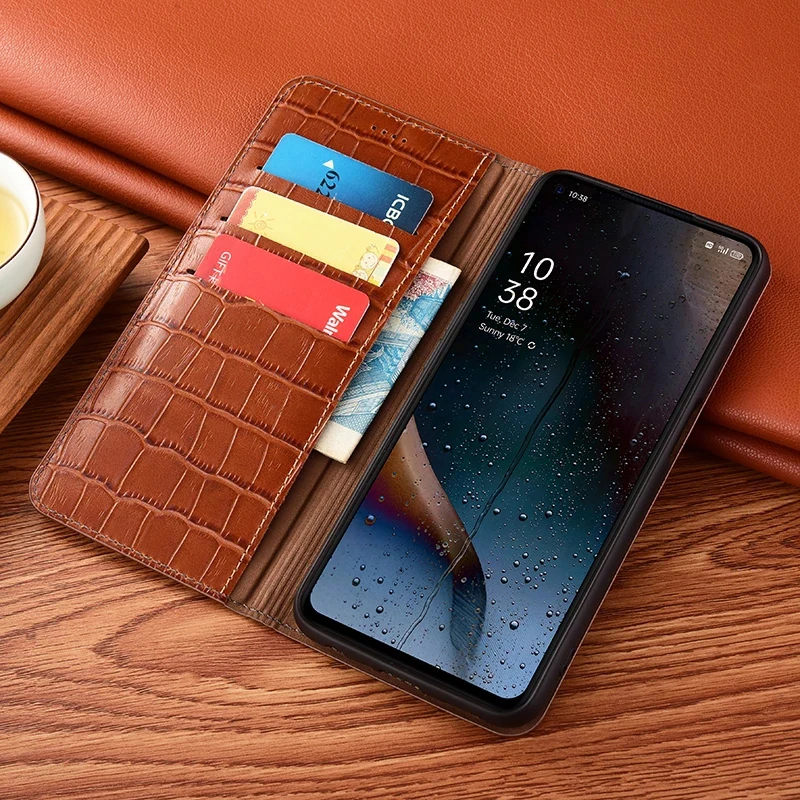 

Bamboo Pattern Genuine Leather Case For OPPO A73 A74 A35 A93 A93s A94 A95 A96 A16E Magnetic Flip Wallet Phone Cover