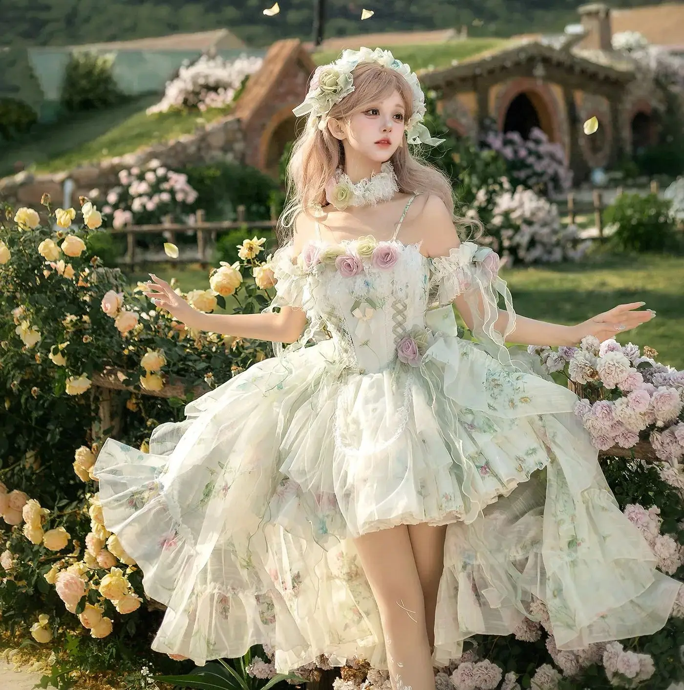 Original Japanese Lolita Fairytale Luxury Sweet Girls Bow Tie Slip Dress Multi Layers Kawaii Cake Ball Gown Dress Party Vestido