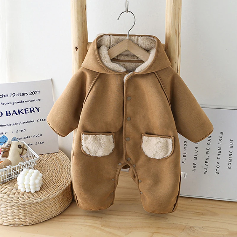 IYEAL  Infant Clothing Warm Fleece Rompers For Baby Boys Jumpsuit Hooded Bear Kids Overalls Children Newborn Baby Girl Clothes