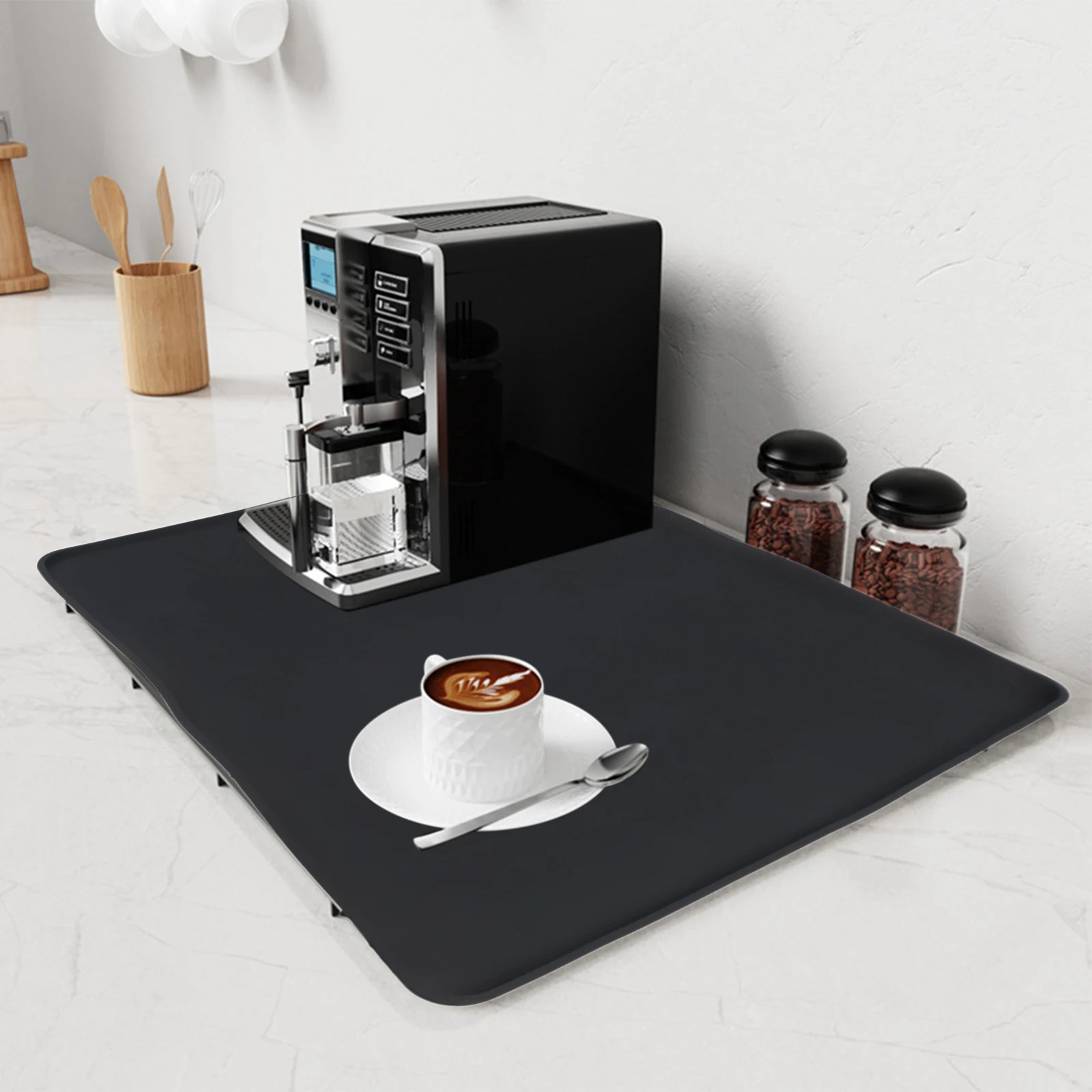 Non Slip Kitchen Mat for Coffee Machines Made from Silicone Designed to Catch Spills and Maintain a Tidy Workspace