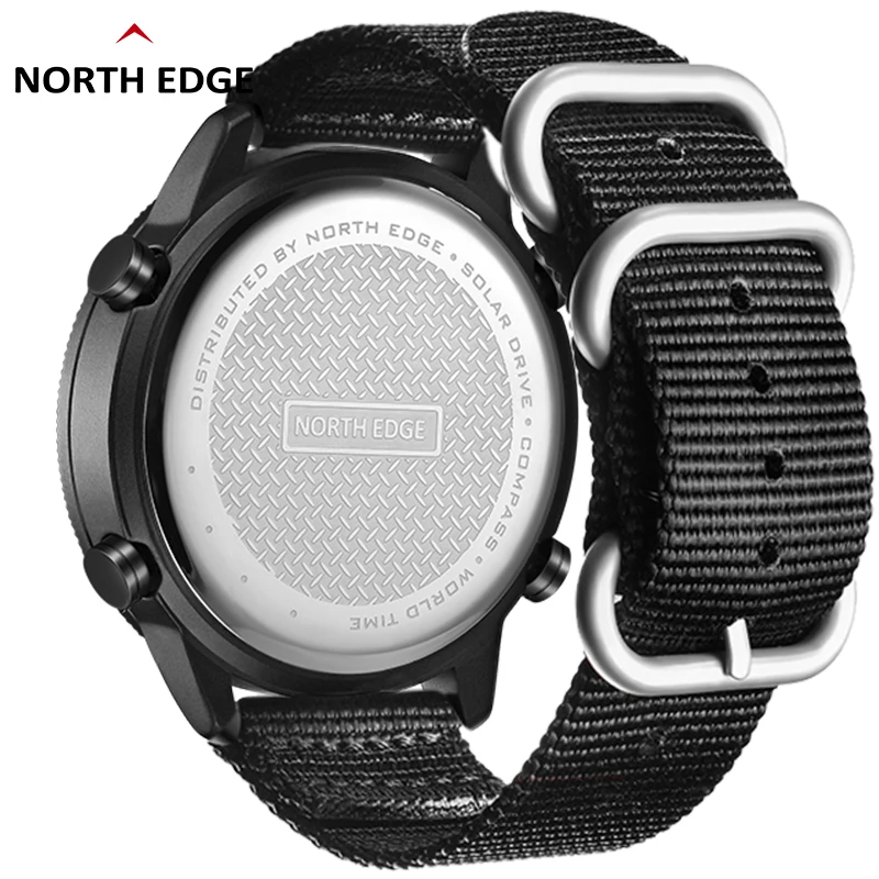 NORTH EDGE Männer Digitale Solar Uhr Herren Outdoor Sport Uhren Voll Metall Wasserdicht 50M Kompass Countdown Stoppuhr Smart uhr