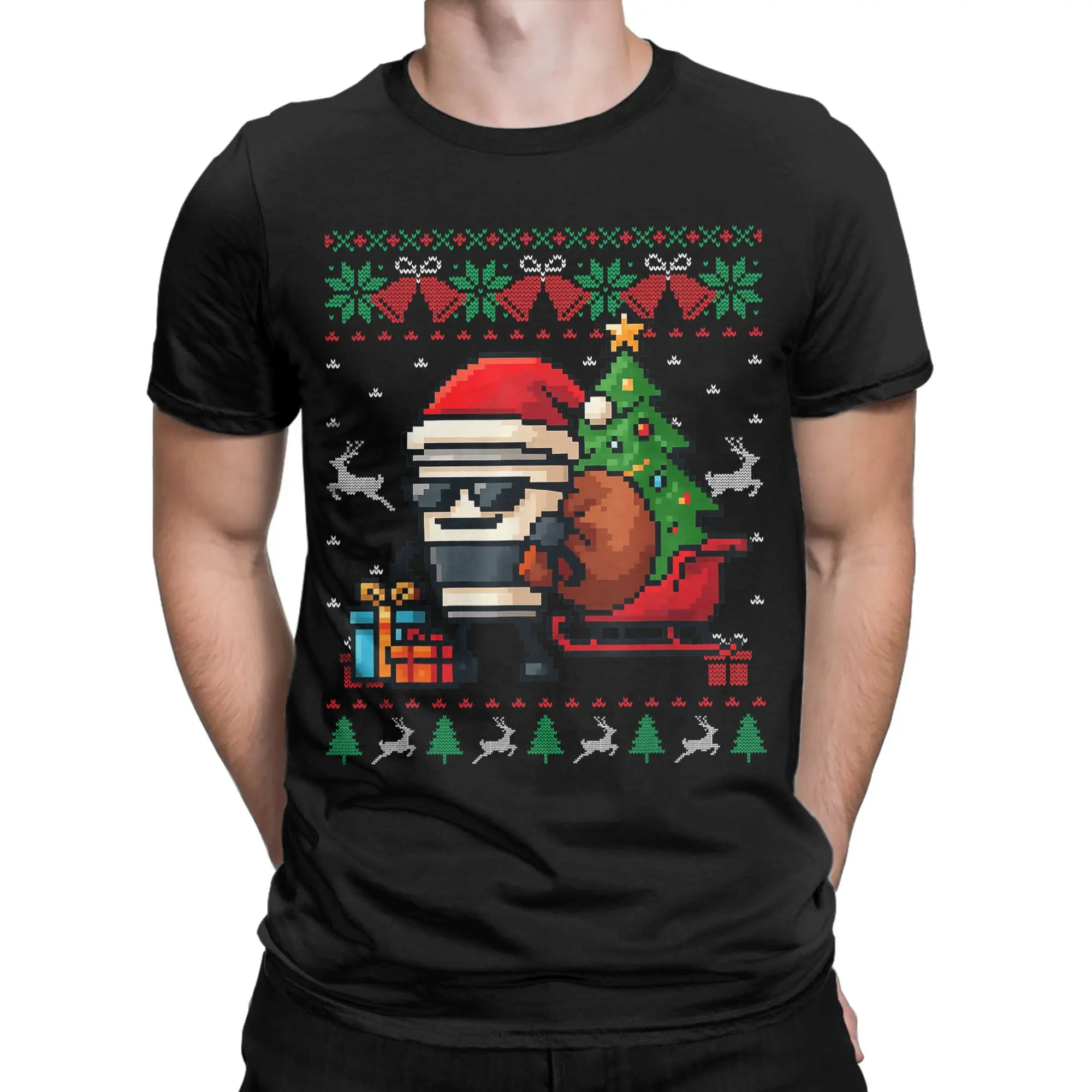 Cappuccino Christmas Brainrot Santa Claus Assassino T-Shirt Men Round Collar T Shirt  Short Sleeve Tees Plus Size Clothes