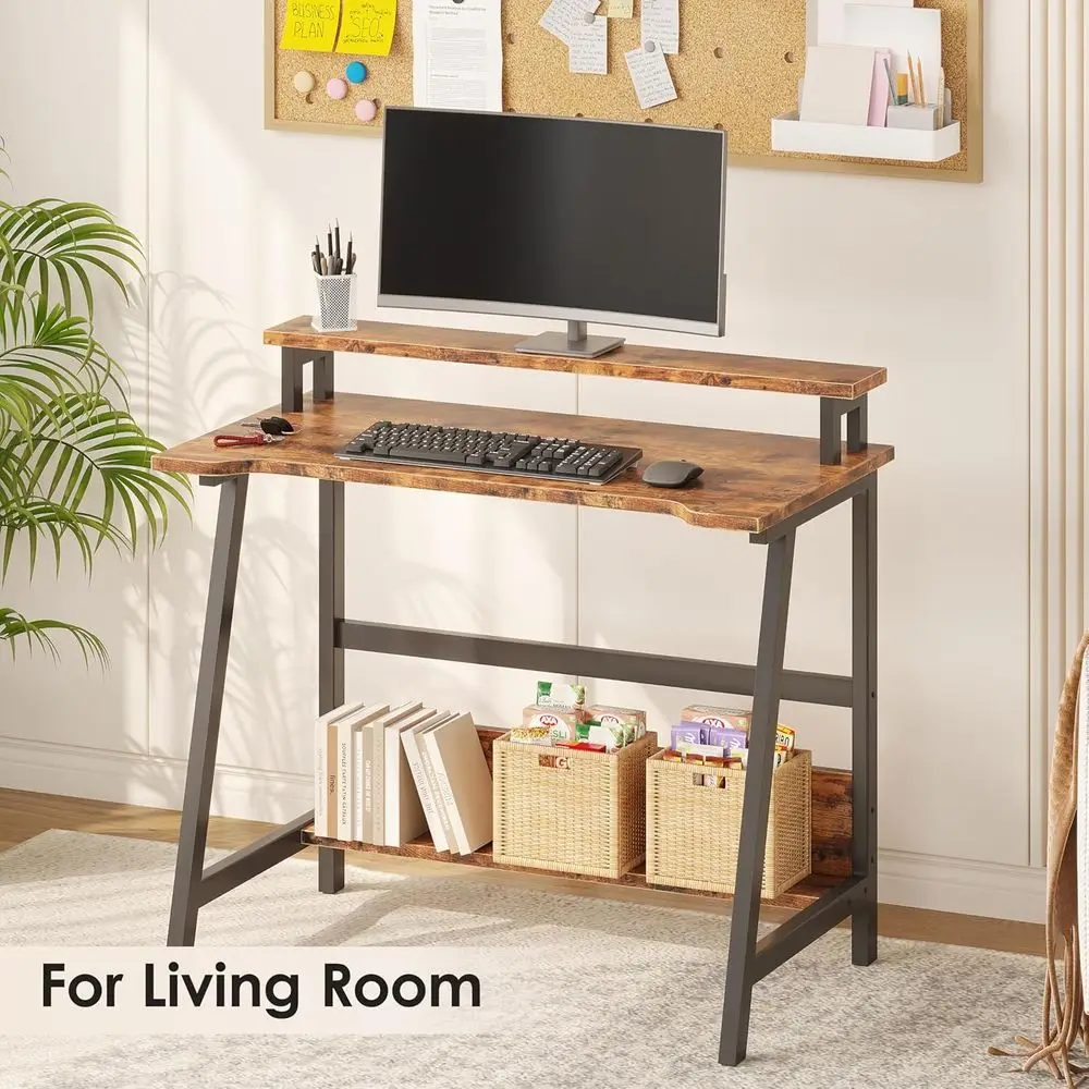 مكتب مدمج 31.5 مع مساحة تخزين للمكتب المنزلي والدراسة وغرفة النوم - بني