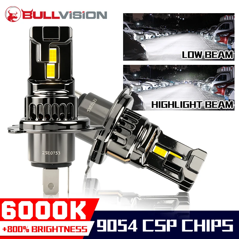 BULLVISION 2PCS H4 LED Headlights CANBUS 9064 CSP Car Bulbs 1: 1 Mini Turbo Fan STG PTF High Low Beam Motorcycle Lamps 12V 24V