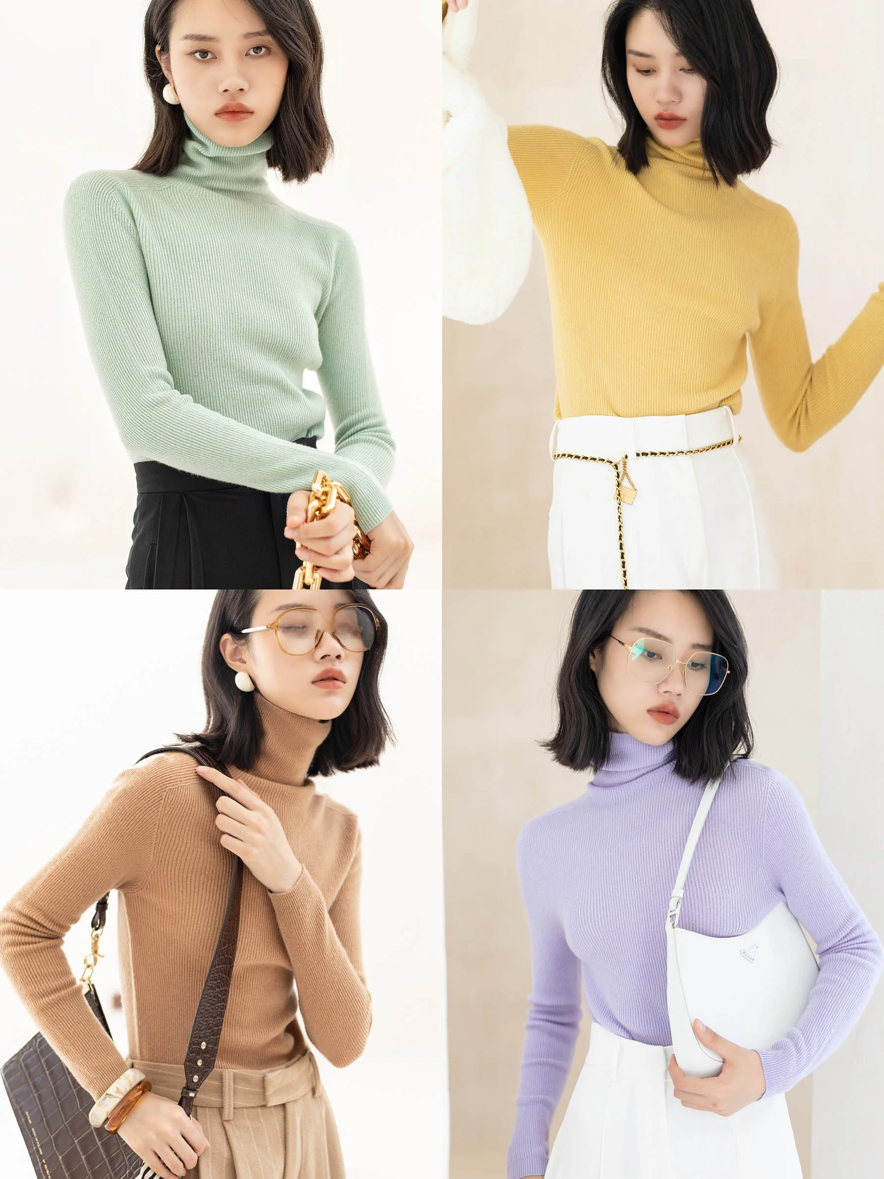 

TINNTINN Sl Цельный красивый шерстяной облегающий вязаный свитер с высоким воротником, 8 цветов, внутренняя одежда, осенний и...