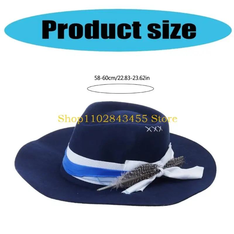 49MC Western Styles Feathered Wool Hat Wide Brims Gentleman Hat for Outdoor Enthusiasts and Cosplay Dressingup Accessory