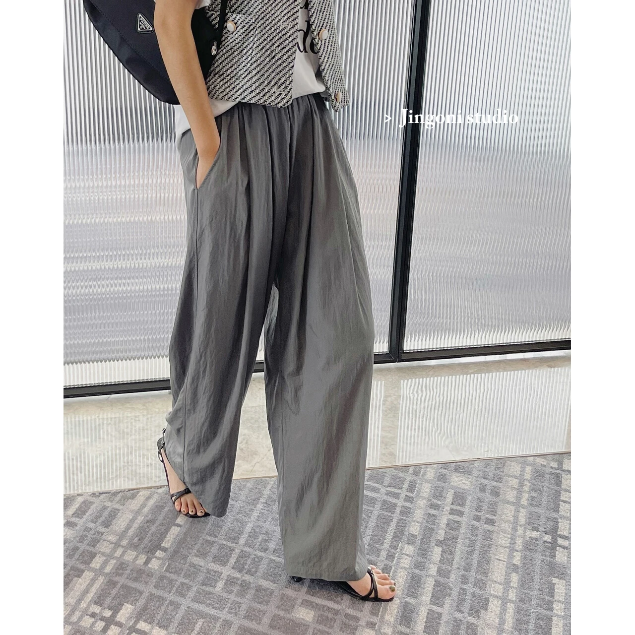 

Women Pants Y2k Trousers 2023 Cargo Style Summer Streetwear Linen Satin Clothes Elastic High Waist Wide Leg Baggy Fluid Korean