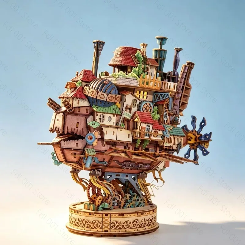 Mobile Castle Wooden Assembly Model Mechanical Transmission DIY Three-dimensional Puzzle Creative Handmade Ornament Gift