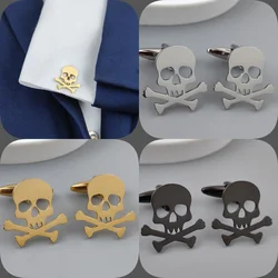 Pirate skull gold-plated cufflinks, French shirt cuff accessories, black stainless steel suit, formal match