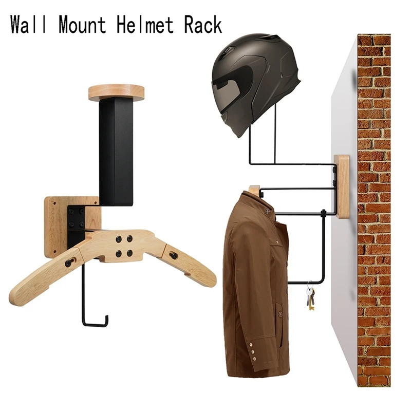 1 PCS Wall Mount Helmet Rack Motorcycle Helmet Holder Wooden Bicycle Helmet Display Hanger With Hooks