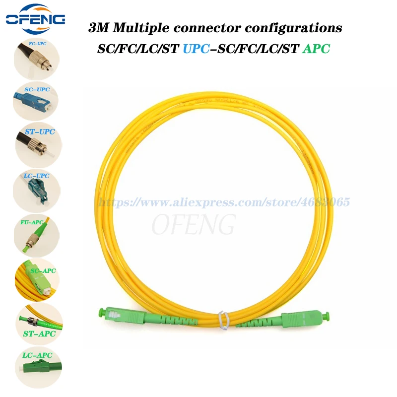 

3M FC ST SC LC APC UPC Patchcord Optical Patch Cord 3.0mm PVC G657 Fiber Jumper Simplex SM Optic Cable Fibra Optica customized