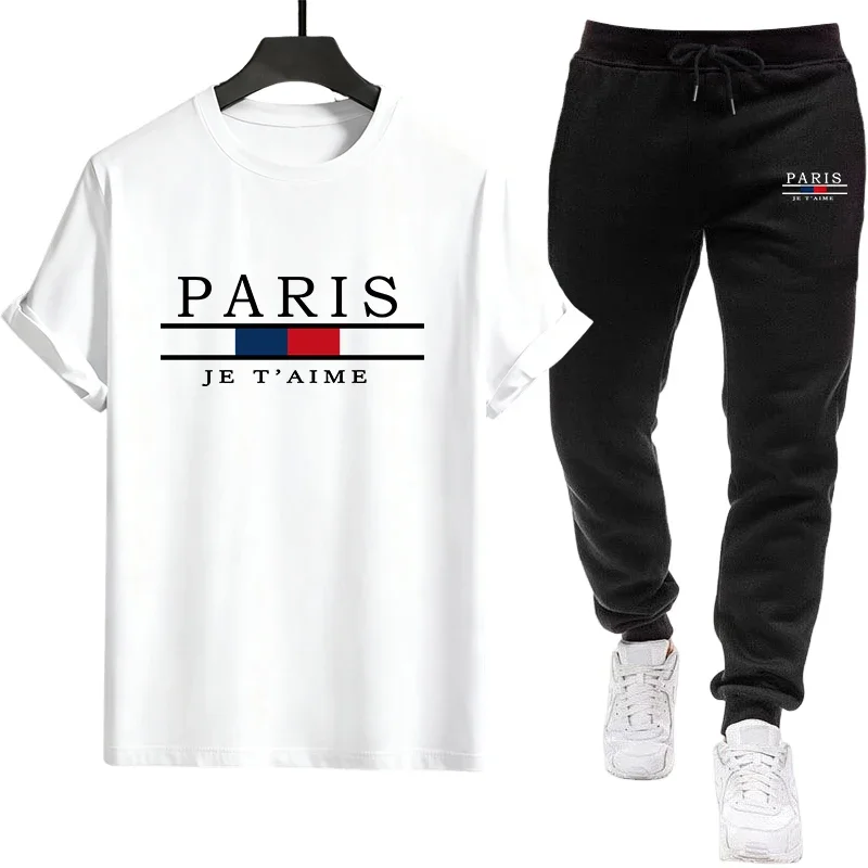 

Мужской спортивный костюм 2026: футболка и брюки, повседневный, свободный крой, с принтом, для активного отдыха, бега, новая коллекция, комплект из одного предмета