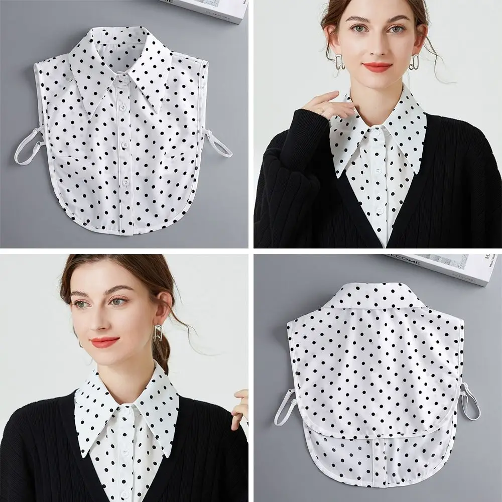 

New Detachable Fake Collar White Polka Dot False Collar Lapel Half Shirt Women Girls