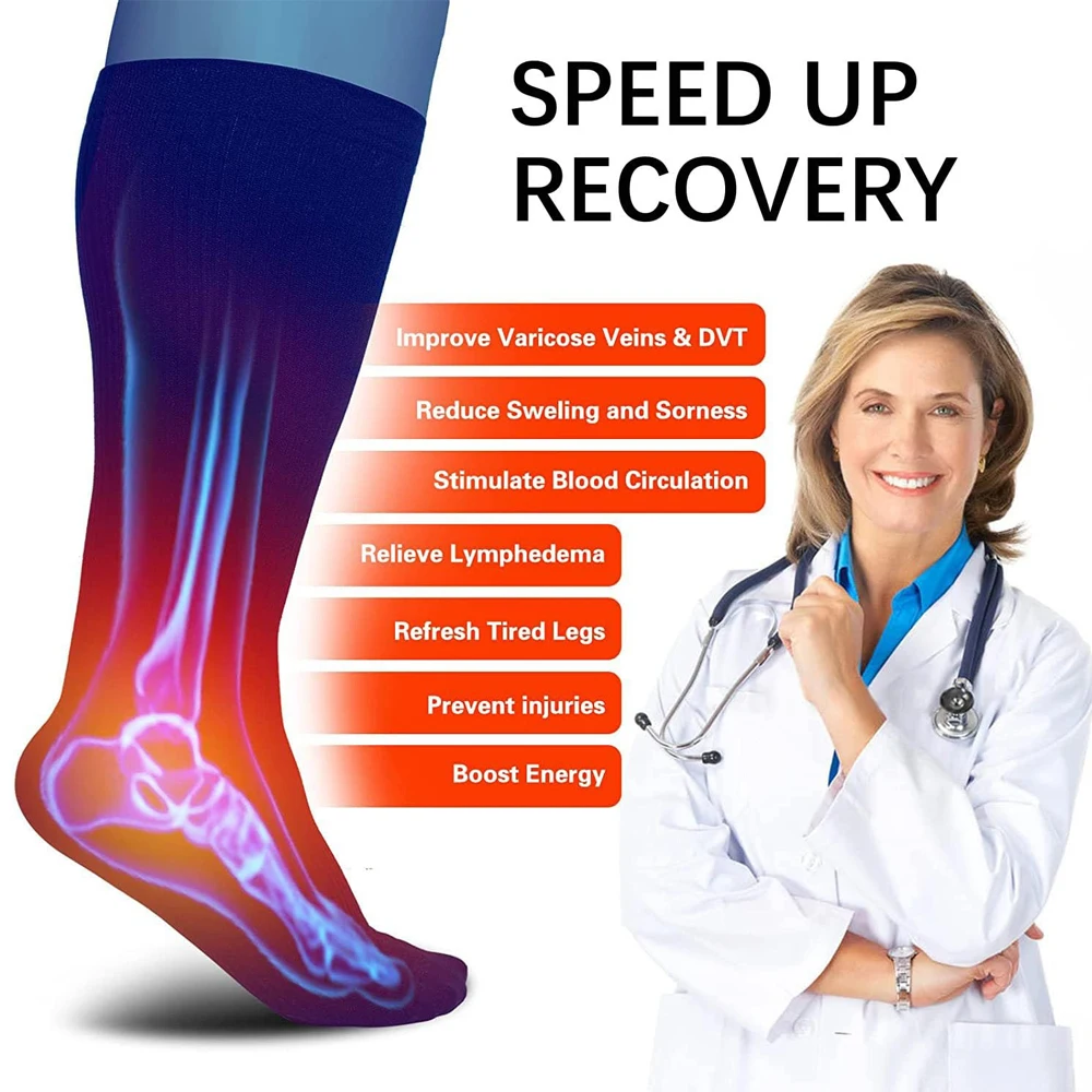 

1 Pair Compression Socks (Unisex) - Knee-High Support for Running, Nursing, Travel - Relieves Swelling & Varicose Veins